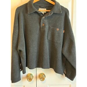 Oobe Made On Earth Fleece Pullover Charcoal Gray Quarter Button Top Large